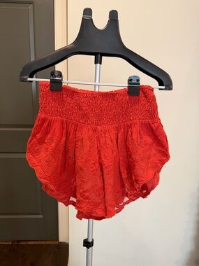 Free People Orange Embroidered Smocked Waist Shorts